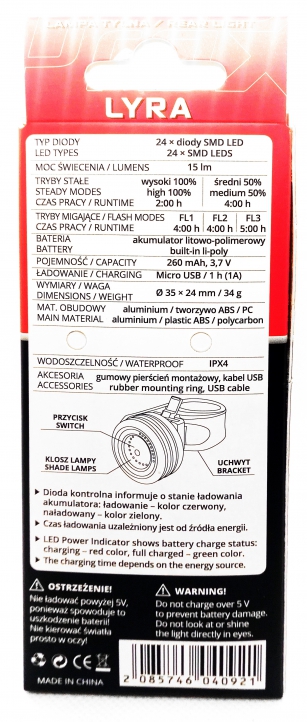 PROX LYRA LAMPA TYŁ LED MOCNA LAMPKA 15Lm 5-FUNKCJI USB
